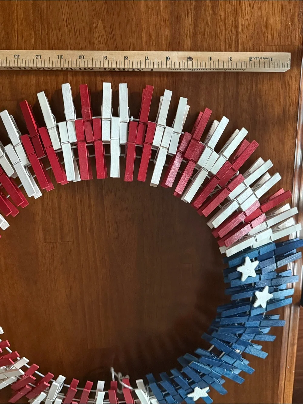 Handmade Red, White & Blue Clothespin Wreath - Patriotic Wall Accent